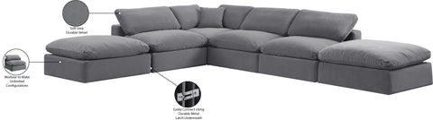 Farrah 157" Grey Velvet Upholstered Sectional, 6-Piece