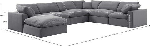 Farrah 158" Grey Velvet Upholstered Sectional, 7-Piece