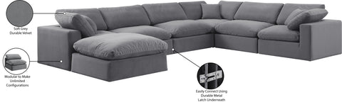Farrah 158" Grey Velvet Upholstered Sectional, 7-Piece