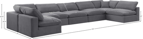 Farrah 197" Grey Velvet Upholstered Sectional, 7-Piece