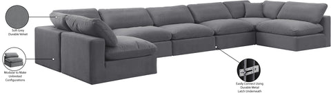 Farrah 197" Grey Velvet Upholstered Sectional, 7-Piece