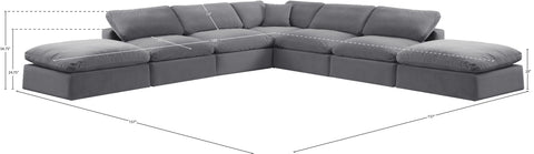 Farrah 157" Grey Velvet Upholstered Sectional, 7-Piece