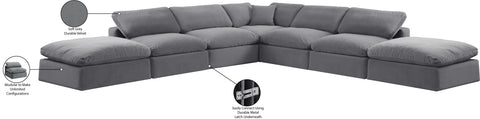 Farrah 157" Grey Velvet Upholstered Sectional, 7-Piece