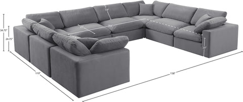 Farrah 158" Grey Velvet Upholstered Sectional, 8-Piece