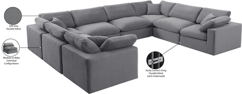 Farrah 158" Grey Velvet Upholstered Sectional, 8-Piece