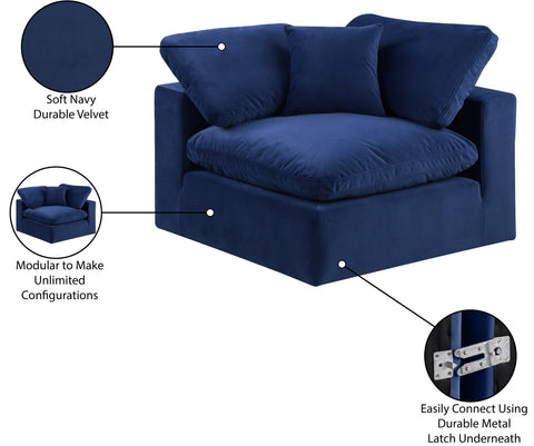 Farrah Navy Velvet Upholstered Corner Chair, 1 Piece