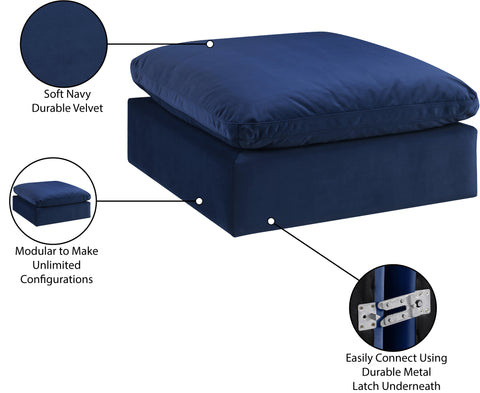 Farrah Navy Velvet Upholstered Ottoman, 1 Piece