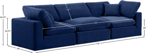 Farrah 119" Navy Velvet Upholstered Sofa, 3-Piece