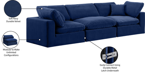 Farrah 119" Navy Velvet Upholstered Sofa, 3-Piece