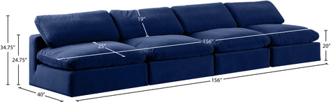 Farrah 156" Navy Velvet Upholstered Armless Sofa, 4-Piece