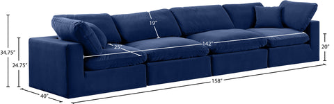 Farrah 158" Navy Velvet Upholstered Sofa, 4-Piece