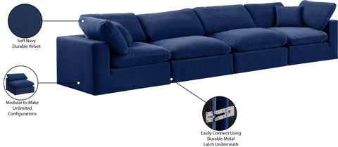Farrah 158" Navy Velvet Upholstered Sofa, 4-Piece