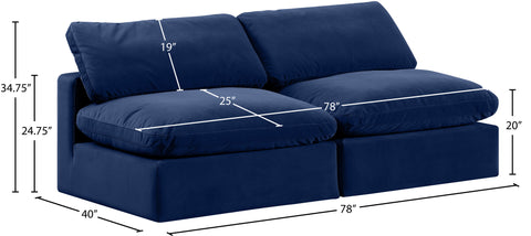 Farrah 78" Navy Velvet Upholstered Armless Sofa, 2-Piece