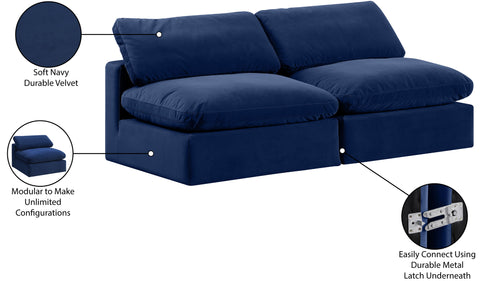 Farrah 78" Navy Velvet Upholstered Armless Sofa, 2-Piece