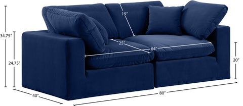 Farrah 80" Navy Velvet Upholstered Sofa, 2-Piece