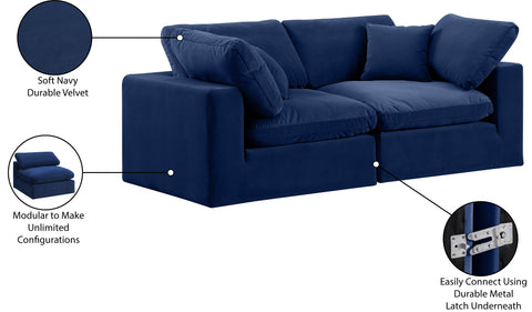 Farrah 80" Navy Velvet Upholstered Sofa, 2-Piece