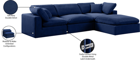 Farrah 119" Navy Velvet Upholstered Sectional, 4-Piece