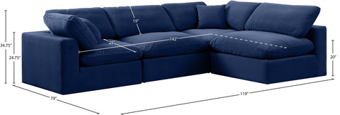 Farrah 119" Navy Velvet Upholstered Sectional, 4-Piece (Style 2)