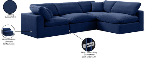 Farrah 119" Navy Velvet Upholstered Sectional, 4-Piece (Style 2)