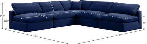 Farrah 118" Navy Velvet Upholstered Sectional, 5-Piece