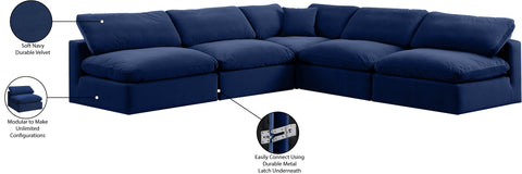 Farrah 118" Navy Velvet Upholstered Sectional, 5-Piece
