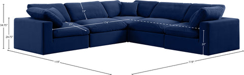 Farrah 119" Navy Velvet Upholstered Sectional, 5-Piece