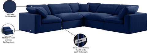 Farrah 119" Navy Velvet Upholstered Sectional, 5-Piece
