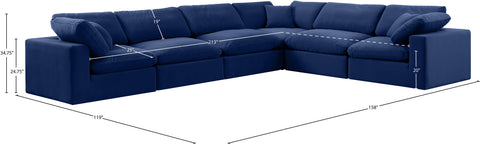 Farrah 158" Navy Velvet Upholstered Sectional, 6-Piece