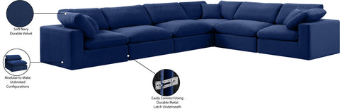 Farrah 158" Navy Velvet Upholstered Sectional, 6-Piece