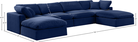 Farrah 158" Navy Velvet Upholstered Sectional, 6-Piece (Style 2)