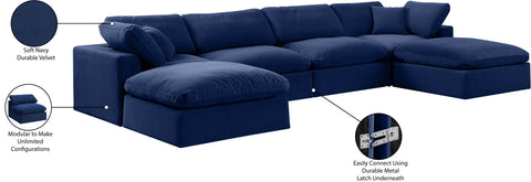 Farrah 158" Navy Velvet Upholstered Sectional, 6-Piece (Style 2)