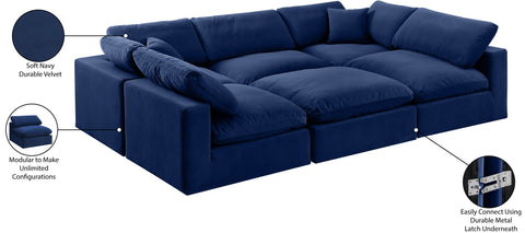 Farrah 119" Navy Velvet Upholstered Sectional, 6-Piece