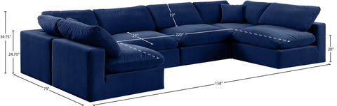 Farrah 158" Navy Velvet Upholstered Sectional, 6-Piece (Style 3)