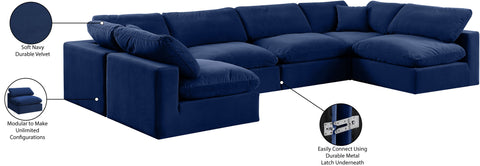 Farrah 158" Navy Velvet Upholstered Sectional, 6-Piece (Style 3)