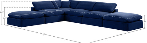 Farrah 157" Navy Velvet Upholstered Sectional, 6-Piece