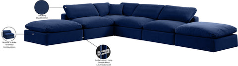 Farrah 157" Navy Velvet Upholstered Sectional, 6-Piece