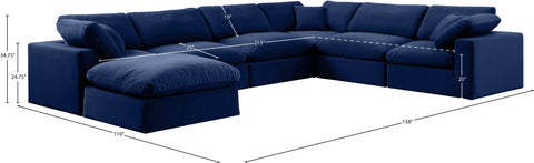 Farrah 158" Navy Velvet Upholstered Sectional, 7-Piece