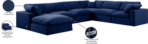 Farrah 158" Navy Velvet Upholstered Sectional, 7-Piece