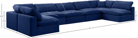 Farrah 197" Navy Velvet Upholstered Sectional, 7-Piece