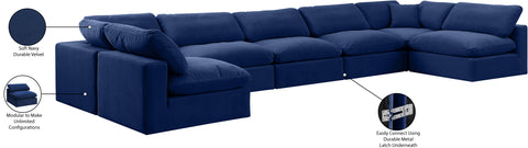 Farrah 197" Navy Velvet Upholstered Sectional, 7-Piece
