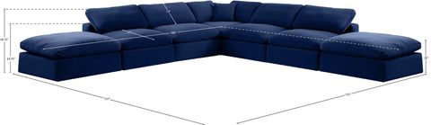 Farrah 157" Navy Velvet Upholstered Sectional, 7-Piece