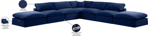 Farrah 157" Navy Velvet Upholstered Sectional, 7-Piece