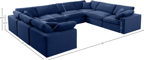 Farrah 158" Navy Velvet Upholstered Sectional, 8-Piece