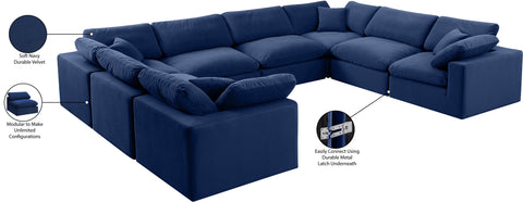 Farrah 158" Navy Velvet Upholstered Sectional, 8-Piece