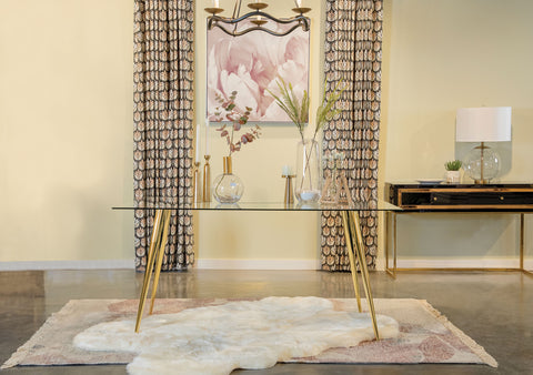 Anson Rectangular 64-inch Glass Top Dining Table GoldGold