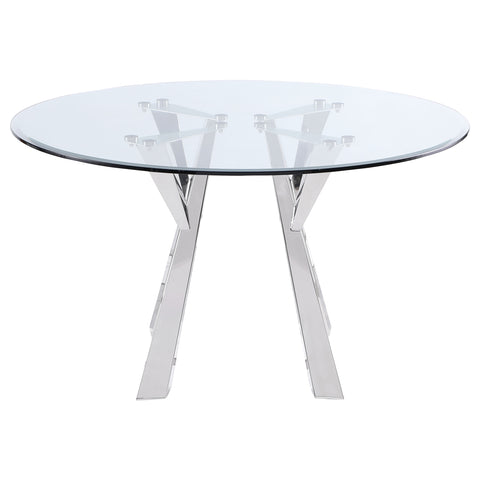 Camille Round 51-inch Clear Glass Top Dining Table ChromePolished Stainless Steel