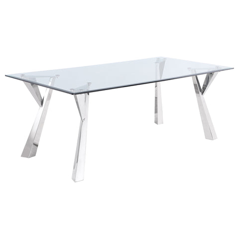 Camille Rectangular 79-inch Glass Top Dining Table ChromePolished Stainless Steel