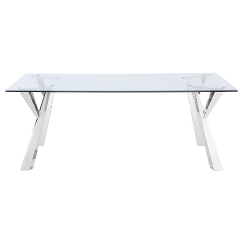 Camille Rectangular 79-inch Glass Top Dining Table ChromePolished Stainless Steel