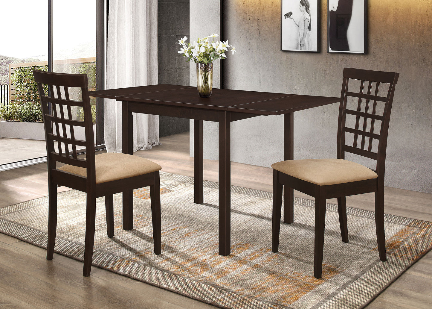 valna 3-piece drop leaf dining table set cappuccino and tan