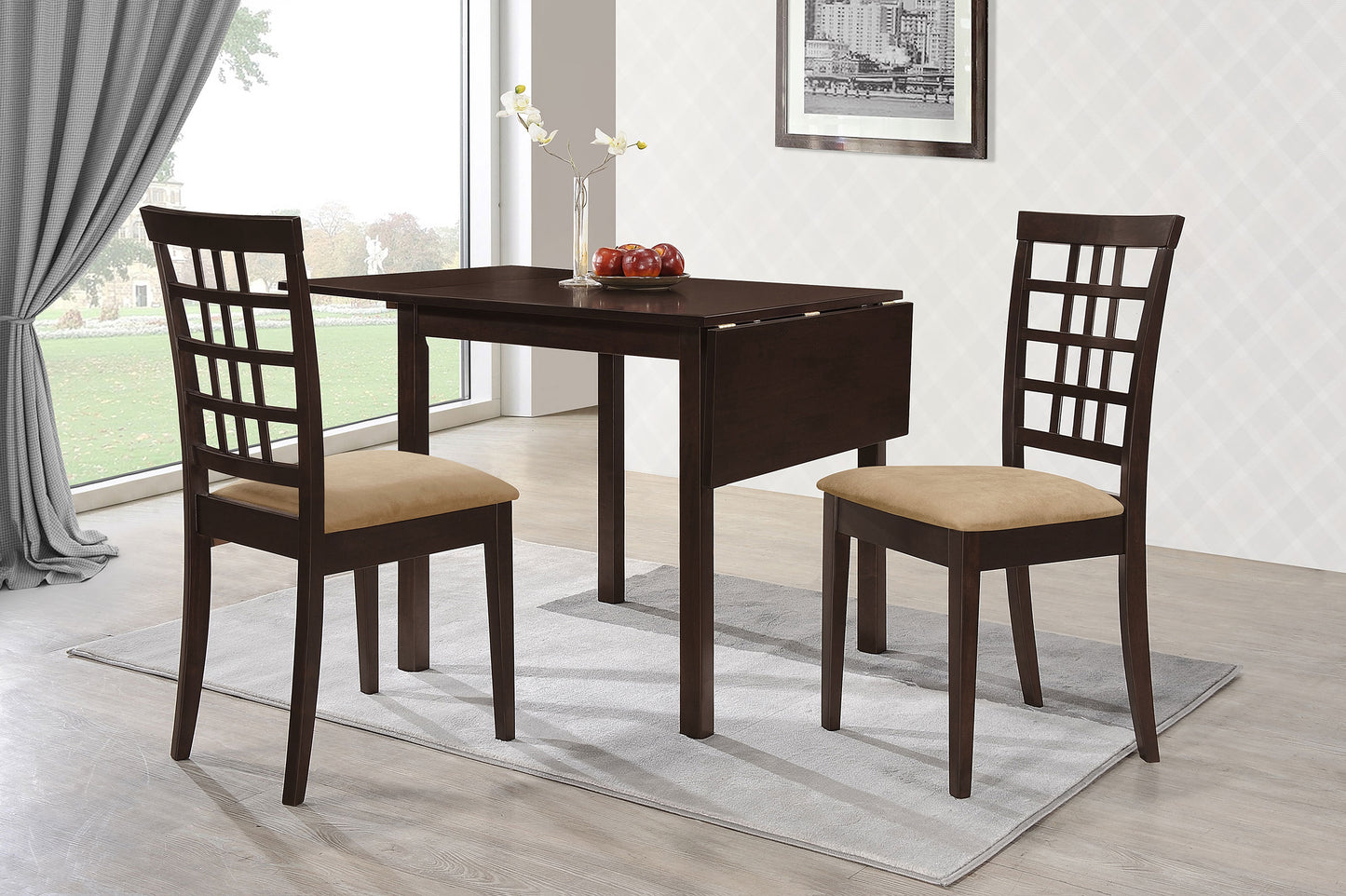 valna 3-piece drop leaf dining table set cappuccino and tan